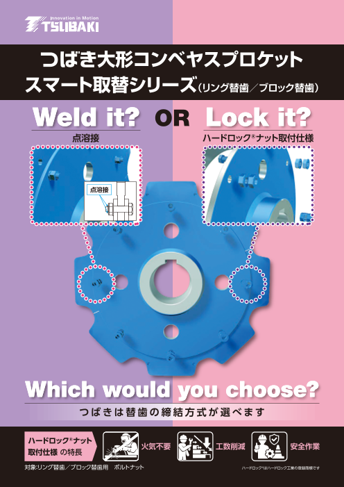 つばき大形コンベヤスプロケット スマート取替シリーズ ハードロックナット取付仕様