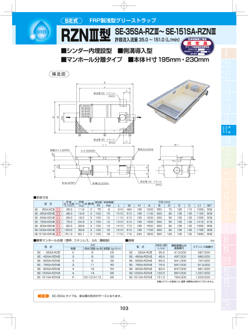 下田エコテック FRP製グリーストラップ シンダー内埋設型 浅型 製品カタログ（下田エコテック株式会社）のカタログ無料ダウンロード Apérza  Catalog（アペルザカタログ） ものづくり産業向けカタログサイト