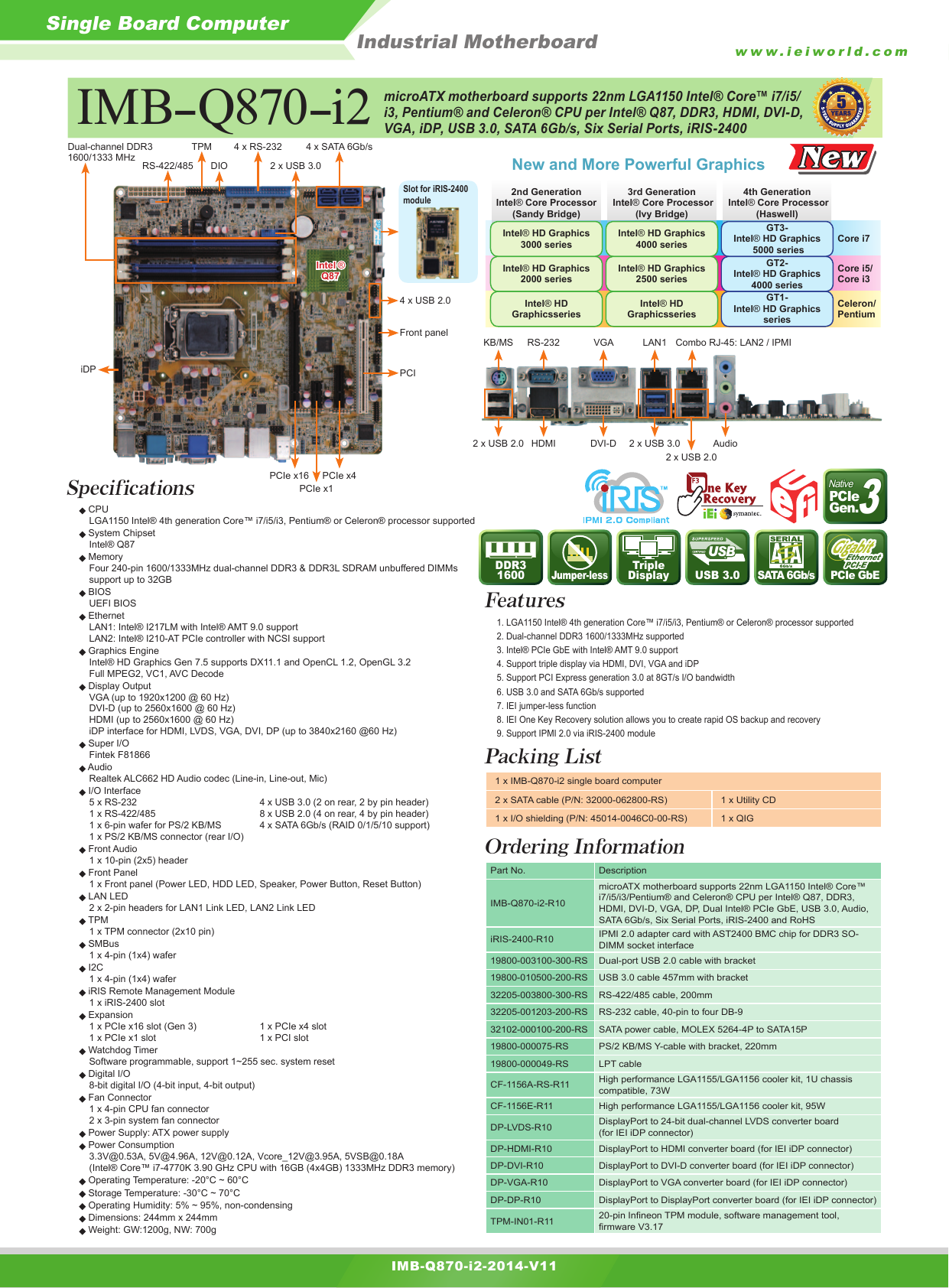 第4世代Q87搭載産業用MicroATX (IEI Integration株式会社)のカタログ無料ダウンロード|製造業向けカタログポータル ...