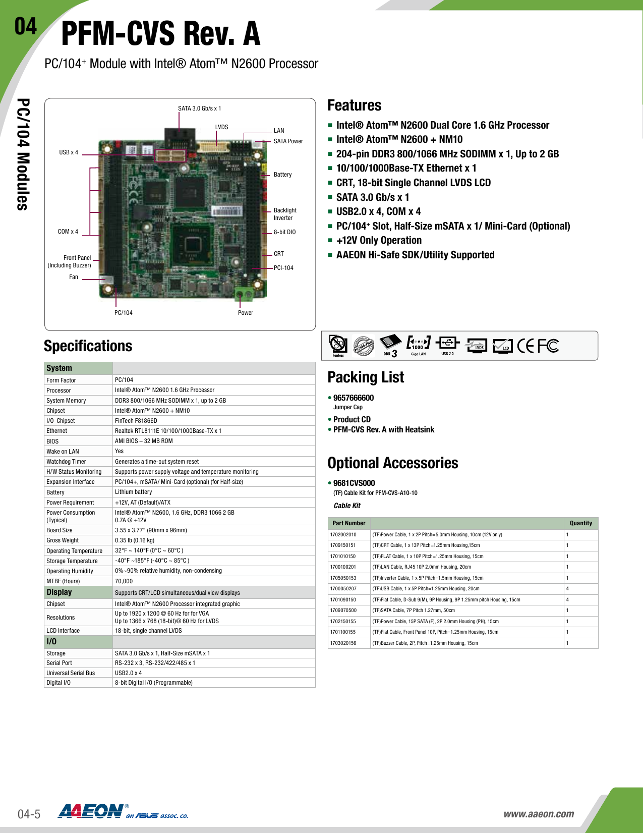 PC/104+規格N2600搭載組込みボード(AAEON)のカタログ無料ダウンロード|製造業向けカタログポータル Aperza Catalog