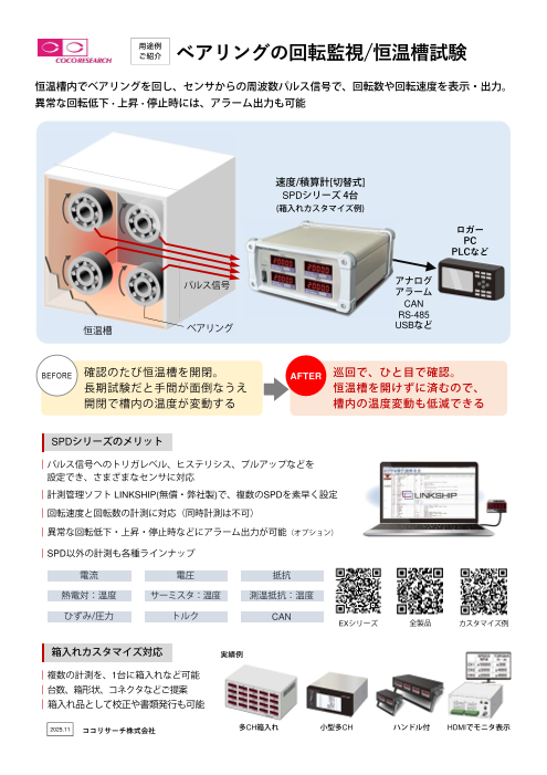 【用途例】ベアリングの回転監視・計測／恒温槽試験