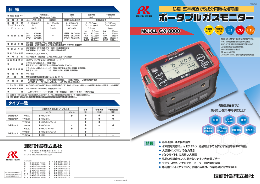 ポータブルガスモニター GX-8000（理研計器株式会社）のカタログ無料 