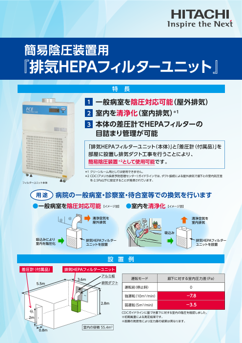 簡易陰圧装置用 排気HEPAフィルターユニット（株式会社日立産機