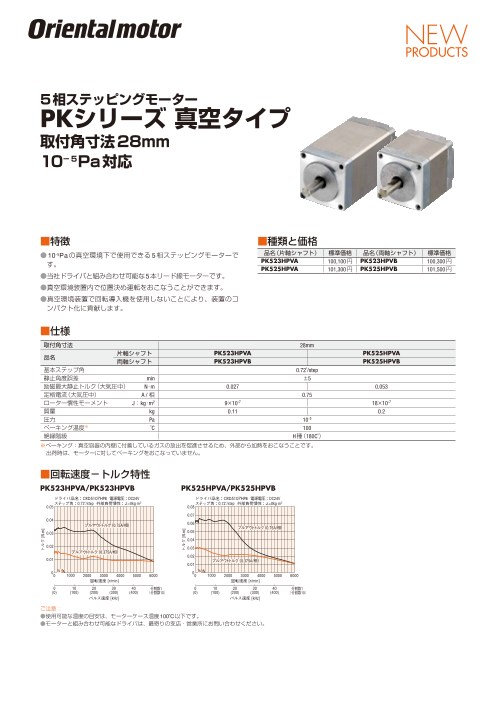 5相ステッピングモーターPKシリーズ真空タイプ10^（-5）対応