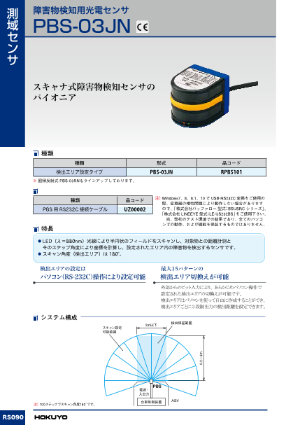 測域センサ【エリア設定タイプ】PBS（北陽電機株式会社）のカタログ