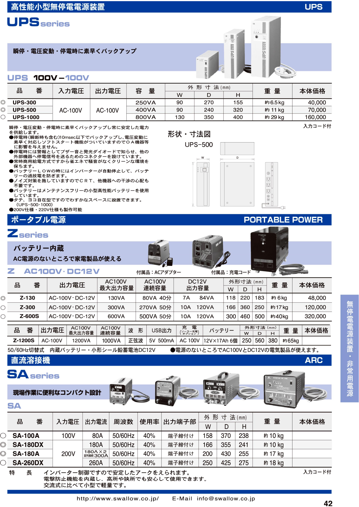 高性能小型無停電電源装置（UPSシリーズ）・ポータブル電源（Zシリーズ