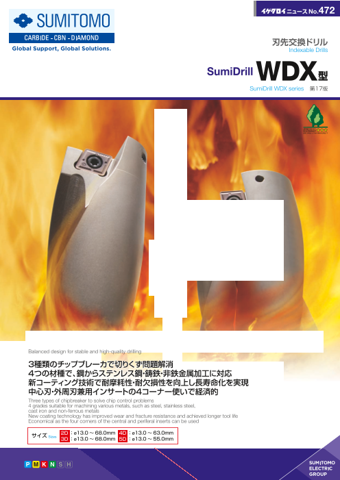 刃先交換ドリル SumiDrill WDX型（住友電気工業株式会社）のカタログ 