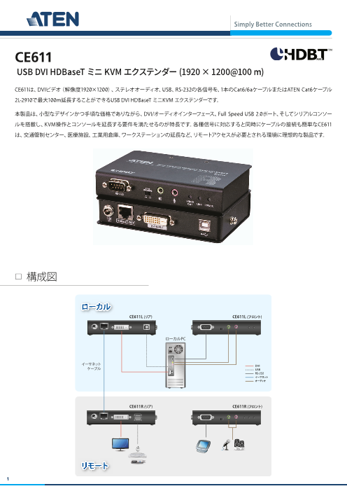 USB DVI HDBaseT ミニKVM エクステンダー (1920×1200@100 m) （ATEN