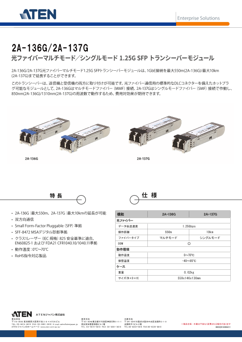 光ファイバーマルチモード シングルモード 1 25g Sfp トランシーバーモジュール 2a 136g 2a 137g Atenジャパン株式会社 のカタログ無料ダウンロード 製造業向けカタログポータル Aperza Catalog アペルザカタログ