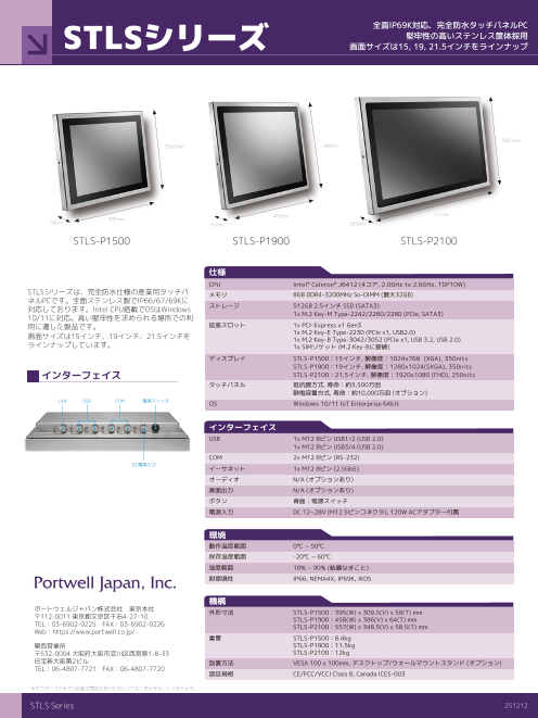 全面完全防水・IP69K対応産業用タッチパネルPC｜STLSシリーズ