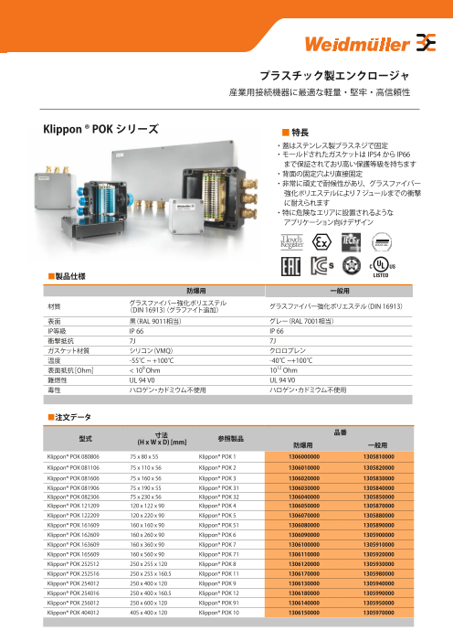 プラスチック製エンクロージャ Klippon(R) POKシリーズ（日本ワイド
