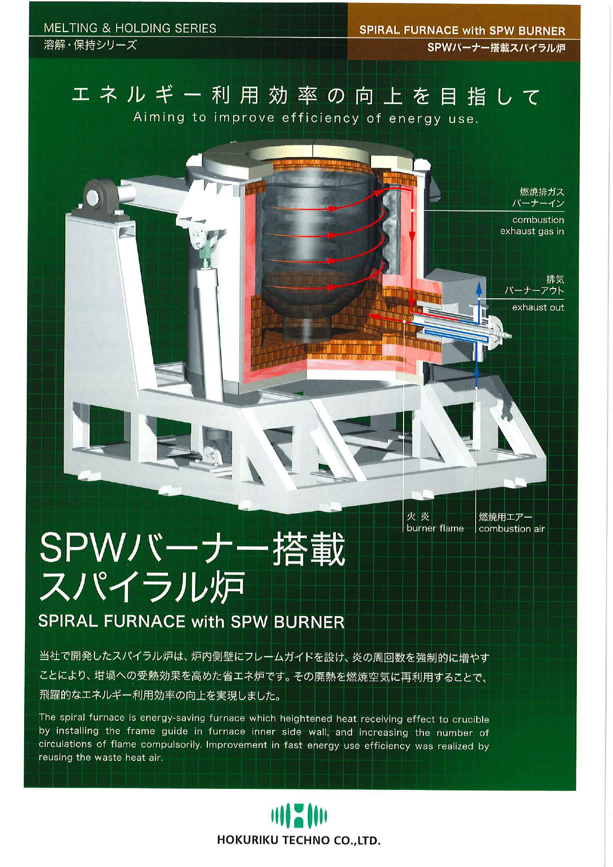 溶解・保持シリーズ SPWバーナー搭載スパイラル炉（北陸テクノ株式会社）のカタログ無料ダウンロード | Apérza Catalog（アペルザカタログ）  | ものづくり産業向けカタログサイト