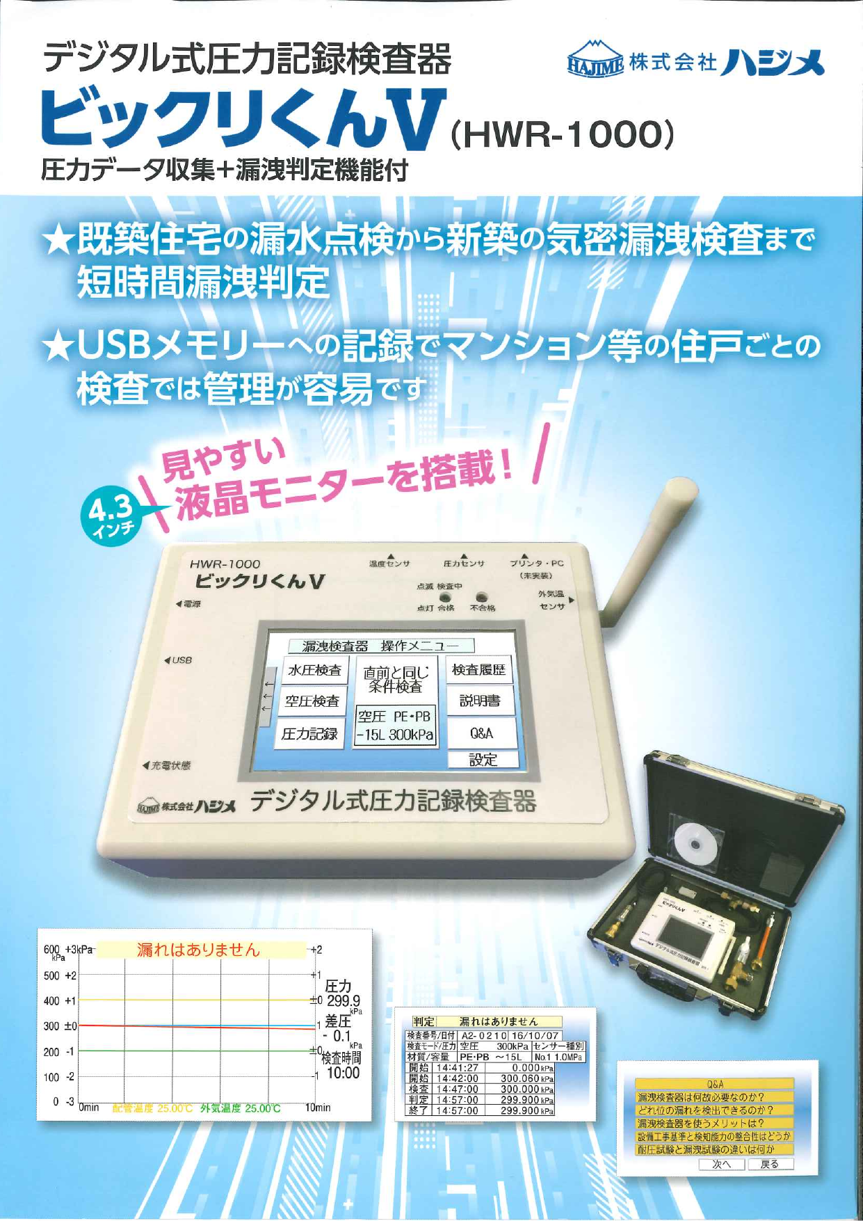 デジタル式圧力記録検査器 ビックリくんⅤ HWR-1000 （株式会社ハジメ 