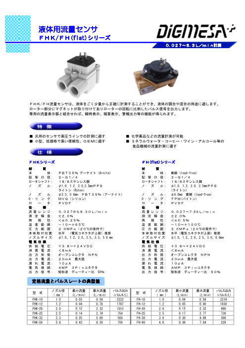 ディグメサ社 流量計 ＦＨＫ／ＦＨ／ＦMシリーズ（日本パイオニクス