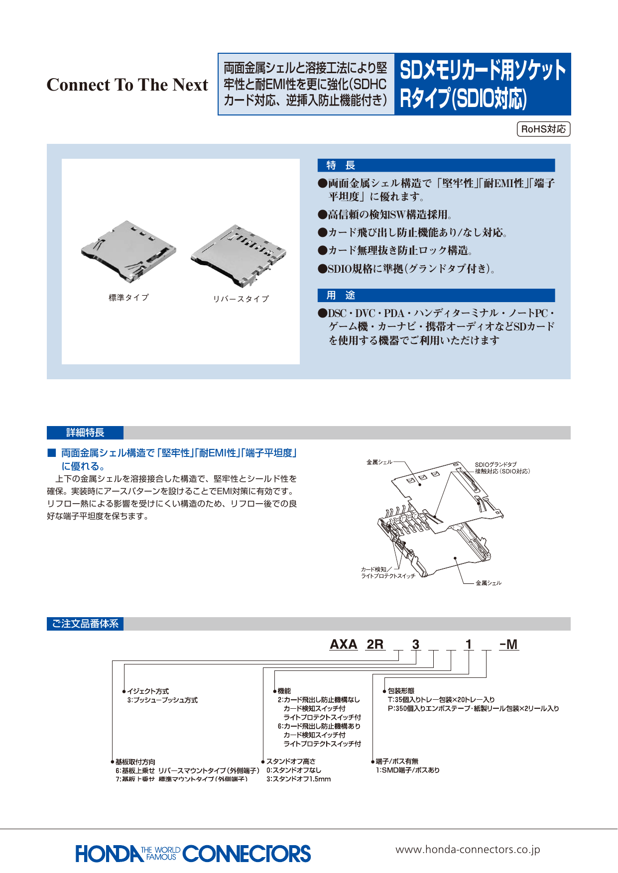 UHS-II対応品　SDメモリーカード用ソケット