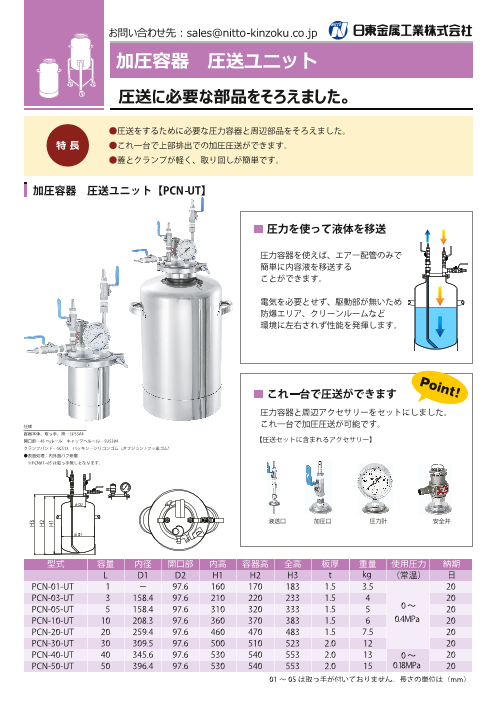 日東 SUS加圧容器 圧送ユニット 1L □▽866-6734 PCN-01-UT 1個