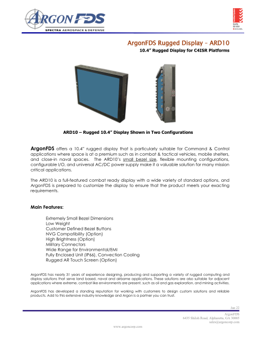 Argon社 ミリタリーグレードのディスプレイ ARD10（株式会社ナセル）のカタログ無料ダウンロード | Apérza Catalog ...