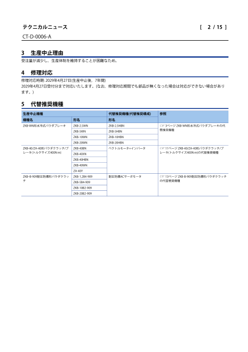 三菱電機】パウダクラッチ・ブレーキZKBシリーズ生産中止（株式会社