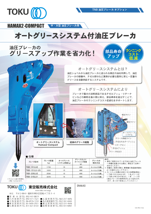 オートグリースシステム付超低騒音油圧ブレーカ TNB-151LU-US（東空