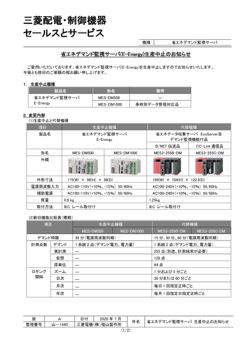 省エネデマンド監視サーバー、メンテナンスツール 生産中止（永光電機