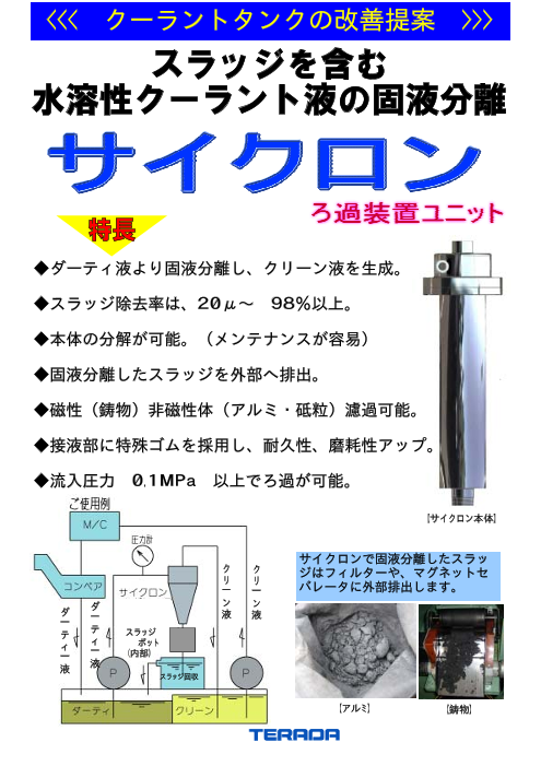 スラッヂを含む水溶性クーラントの濾過装置 株式会社寺田ポンプ製作所 のカタログ無料ダウンロード 製造業向けカタログポータル Aperza Catalog アペルザカタログ