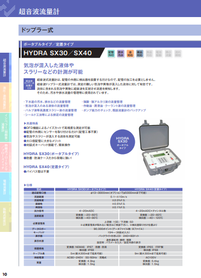 ドップラー式超音波流量計 ポータブルタイプ 定置タイプ Hydra Sx30 Sx40 ハイテック株式会社 のカタログ無料ダウンロード 製造業向けカタログポータル Aperza Catalog アペルザカタログ