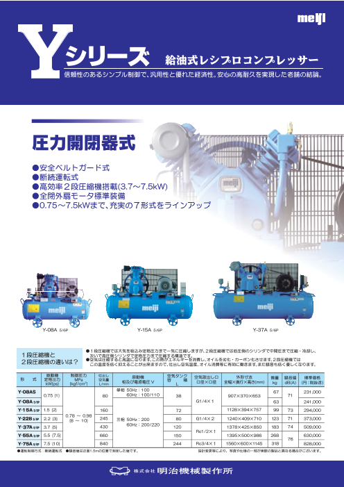 人気商品ランキング エアーコンプレッサー 明治機械 GKH-75D 6P 中圧