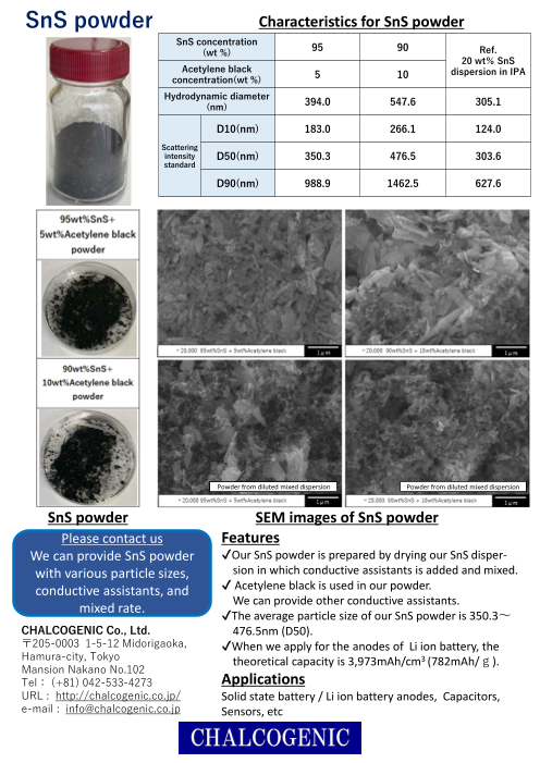 <High-capacity anode material for secondary batteries> SnS powder