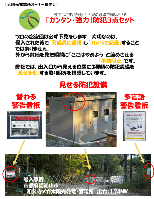 【太陽光発電所オーナー様向け】「カンタン・強力」防犯3点セット