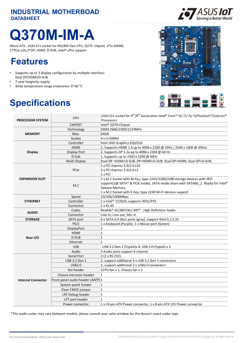 Bytespeed Q370m Computer Q370M-IM-A:第8/9世代インテル Core i対応Micro-ATXマザーボード(ASUS JAPAN株式会社)のカタログ無料 ...