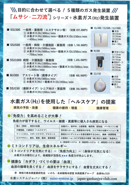 ムサシ・二刀流シリーズ+水素ガス発生装置（水素システムジャパン株式会社）のカタログ無料ダウンロード | Apérza  Catalog（アペルザカタログ） | ものづくり産業向けカタログサイト