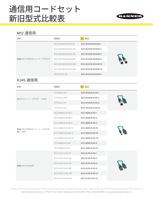 通信用コードセット 新旧型式比較表