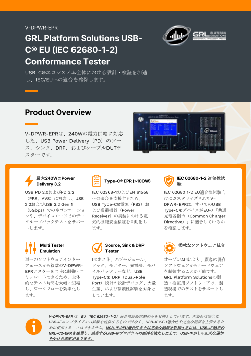 USB Power Delivery対応 デュアルロール ループバックテスター（EPR対応＋α）【GRL-V-DPWR-EPR】