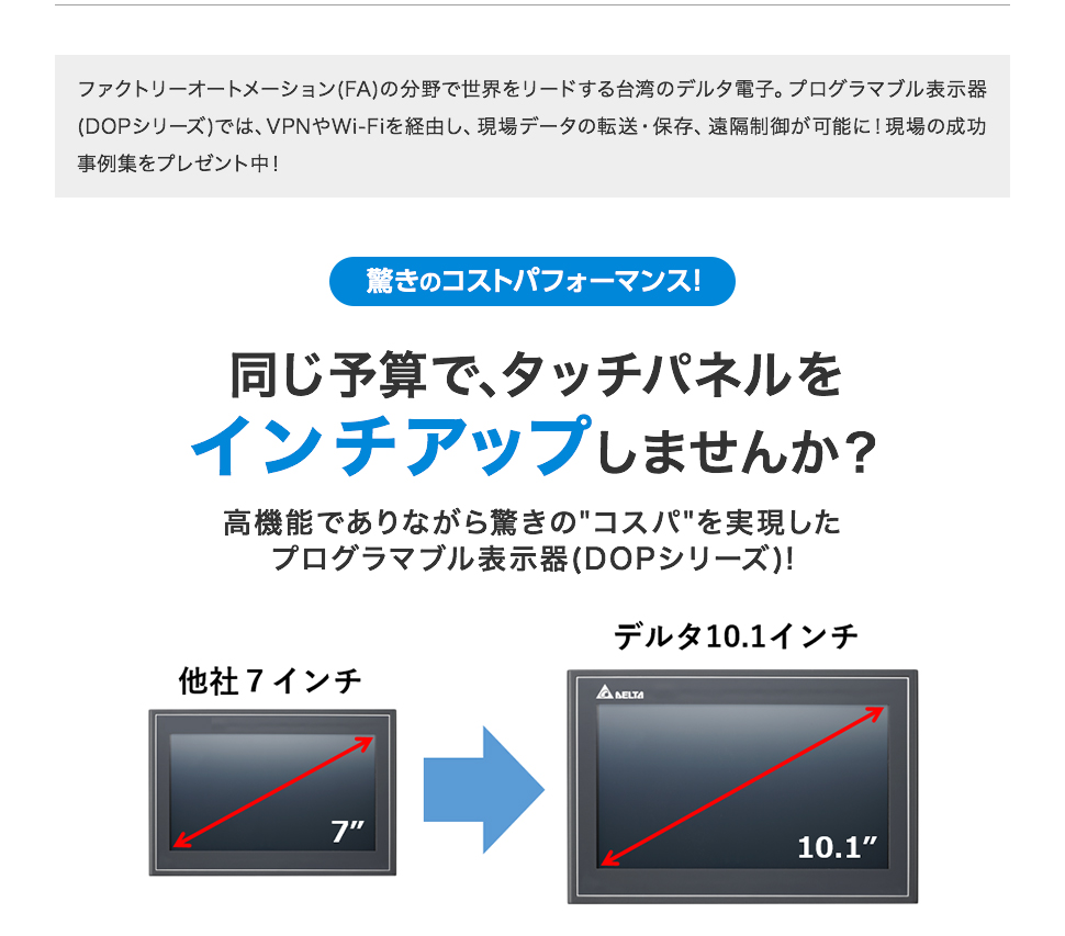 同じ予算で､タッチパネルをインチアップしませんか？